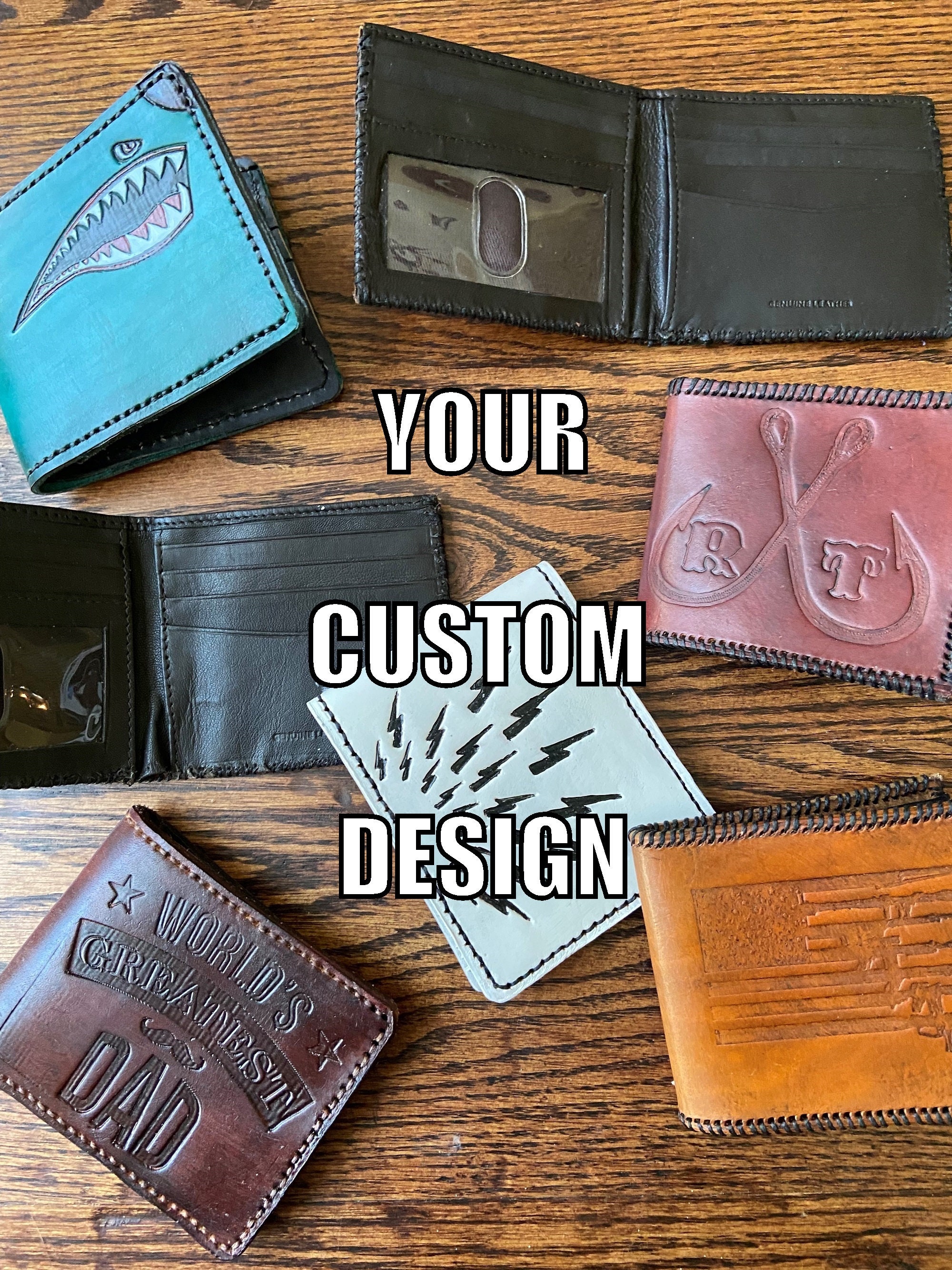 Custom Hand Tooled and Painted Genuine Leather Wallet- Personalized