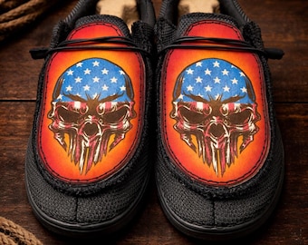 Custom Leather Top Hey Dudes - American Skull
