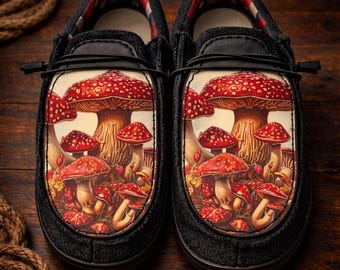 Custom Leather Top Hey Dudes - Mushrooms