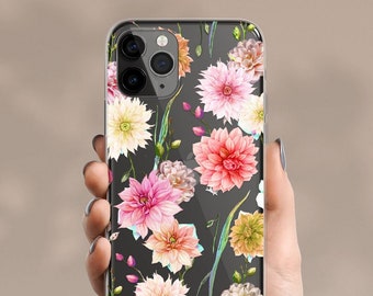 PINK Flower iPhone 15 Case Clear / Celestes.Studio© / iPhone 15 Case / iPhone 14 Pro Max Case / iPhone 14 Plus Case / Handmade Flower Case