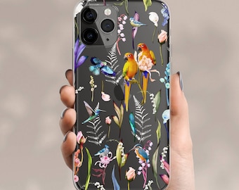 BIRDS Flower iPhone 15 Case Clear / Celestes.Studio© / Floral iPhone 15 Case Clear / iPhone 14 Pro Max Case / iPhone 14 Plus Case Floral