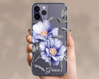 PERSONALIZED iPhone 15 Case Floral Clear / Celestes.Studio© / Best Phone Cases For New Deep Purple iPhone 14 Pro / Custom iPhone 14 Pro Case