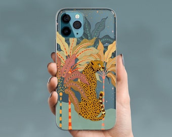 CHEETAH iPhone 14 Pro Max Case Clear / Celestes.Studio© / Retro Boho Aesthetic iPhone 15 Case Clear / Gifts For Nature Lovers