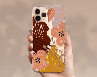 RETRO 70's Floral iPhone 14 Pro Max Clear / Celestes.Studio© / Abstract iPhone Cases / iPhone 14 Plus Case Floral / Boho iPhone 14 Pro Case