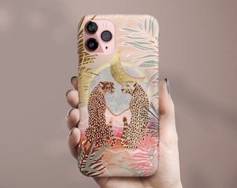 LEOPARD iPhone 13 Pro Case, Beige Protective, Pink iPhone 15 Case Celestes.Studio© - TWIN LEOPURDS iPhone 14 Case