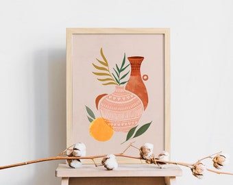 ORANGE Art Prints, Kitchen Wall Art, Celestes.Studio© Plant Poster, Food Drink Art Print, Orange Pots, Trendy Art Prints, Digital Download