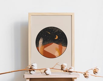 RETRO MOON Wall Art, Print At Home Wall Art, Bedroom Art Prints, Abstract Art Prints, Boho Art Print, DIGITAL Download Celestes.Studio©