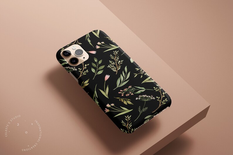 BLACK Wildflower Iphone 14 Case Iphone 13 Pro Case Floral Etsy