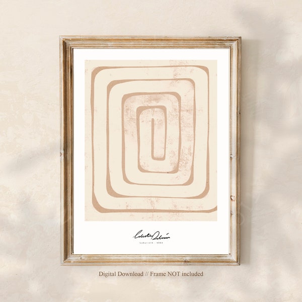 Impression BOHO / Reproductions d'art abstrait / Finger Labyrinth Beige Art minimaliste pour le salon / Art contemporain / Téléchargement numérique / Celestes.Studio©