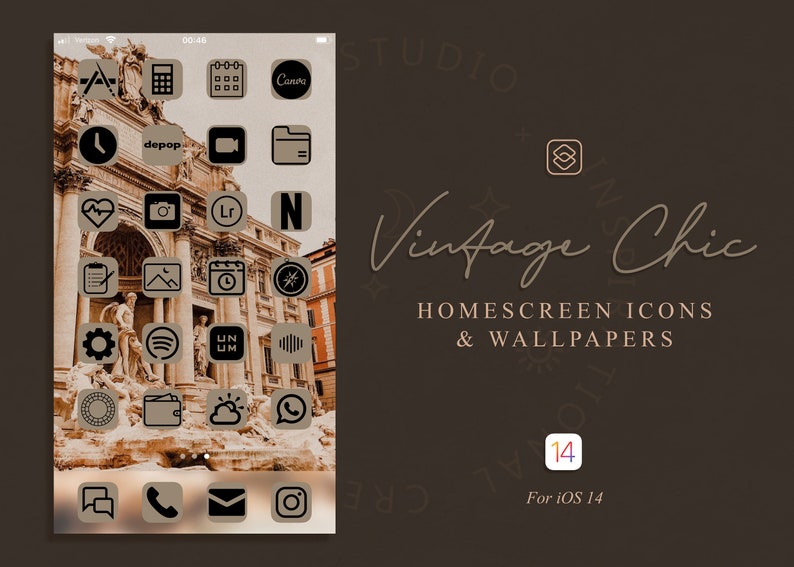 Dark Academia iPhone Icons, Dark Academia Lightroom Presets, iOS14 App Icons, 100 iPhone Home screen Icons Wallpapers Celestes Studio ©2021 