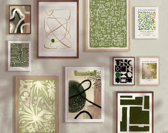 GREEN Art Prints Set of 10 / Bauhaus Art Print SET/ Sage Green Wall Art / Gallery Wall Print Set / Download PRINTABLE Art / Celestes.Studio©
