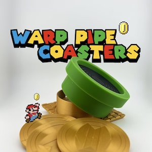 Super Mario Warp Pipe Coaster Set - 6 Classic Coin Design Coasters + Bonus Top Coaster - Perfect Gamer Gift!