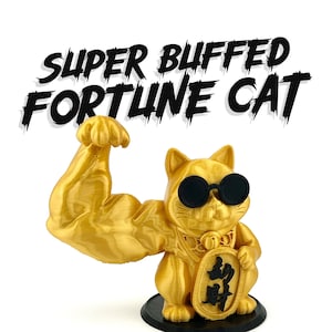 Muscle Maneki Neko Figurine: Swoll Arm Fortune Cat, Home Decor