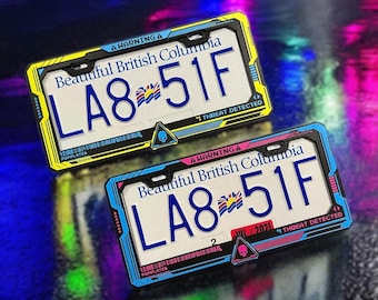 Cyberpunk Digipunk Inspired License Plate Frame: Neon Yellow Digi Blue Gamer Car Accessory
