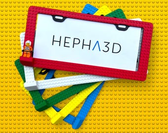 PopPlates License Plate Frame - Customizable Building Block Design with Minifigure Ledge