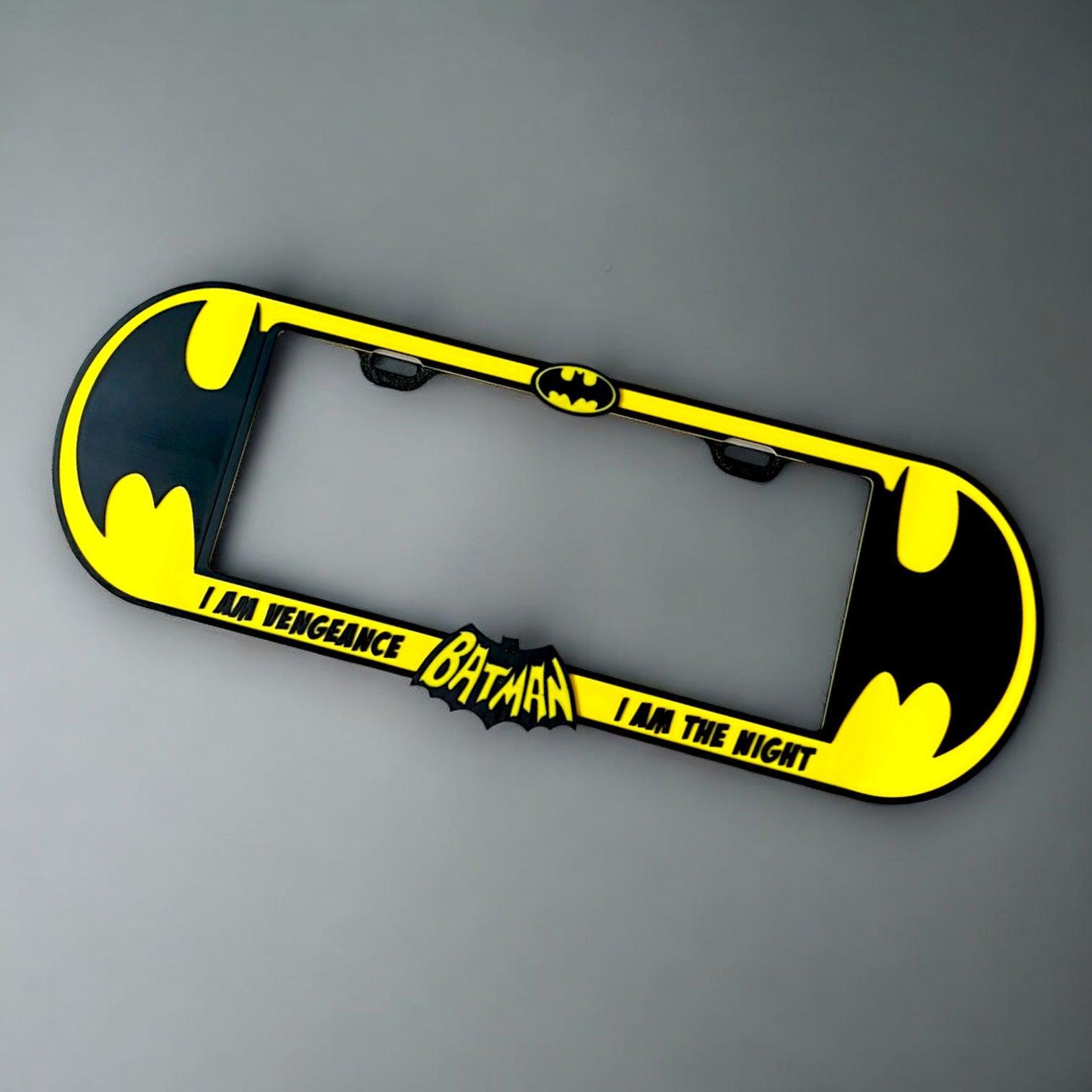 Batman License Plate Frame – Yellow & Black 3D Comic Car Accessory