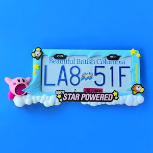 Kirby License Plate Frame | 3D Printed Cute Car Accessory | Star Powered Pink Character Plate Cover | Kawaii Car Mod | PopPlate Design
