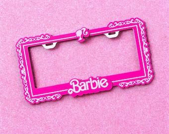 PopPlates - Pink Barb Dolly Inspired License Plate Frame -  Pink Floral Design
