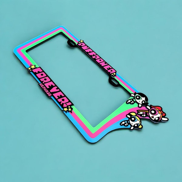 Powerpuff Girls Inspired 3D License Plate Frame | Retro Cartoon Car Accessory