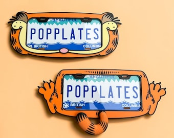 Lazy Orange Tabby License Plate Frame, Lasagna Loving Cat Car Accessory, Funny 3D Printed Cat Lover Gift, Cute Orange Cat Car Decor