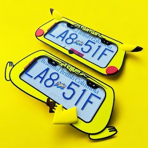 Pikachu Inspired License Plate Frame: 3D Printed Electric Mouse Car Decoration