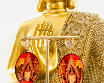Namasté Jewels oorbellen Buddha bruin/goud