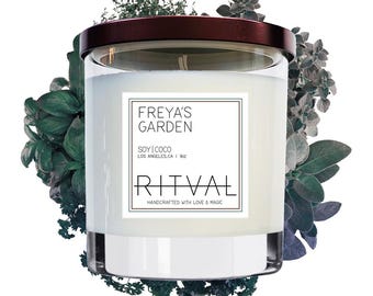 Freya’s Garden Candle: Green leaves, Lemongrass, Basil, Thyme, Moss - Soy & Coconut 9oz candle