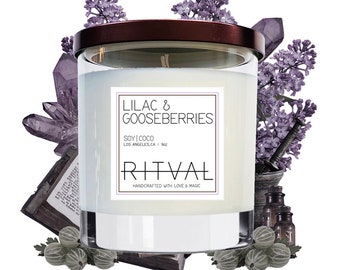 Lilac & Gooseberries Candle: Lilac, Bergamot, Orange Blossom - Soy and Coconut 9oz Candle