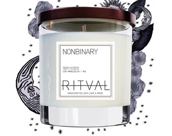 Nonbinary Candle: Amber, Jasmine, Sandalwood - 9oz Soy and Coconut Wax
