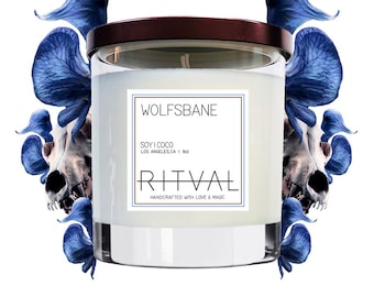 Wolfsbane Candle: Geranium, Raspberry, Violet, Vetiver - Soy & Coconut 9oz candle