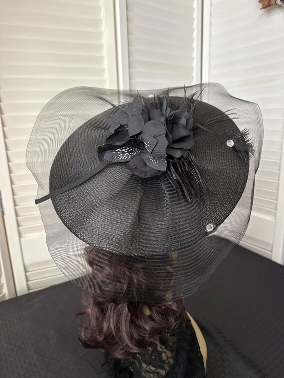 Black straw beret, hat, church, tea, wedding, for… - image 2