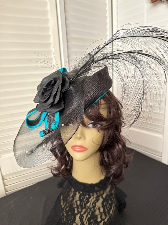 Vintage Sonni Black straw perch, hat, formal, wed… - image 1