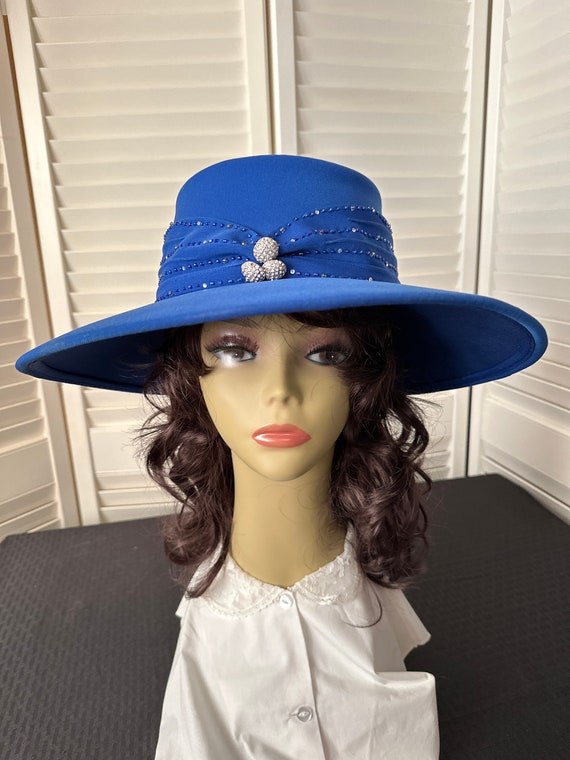 Vintage Royal blue large brim hat, church, formal,