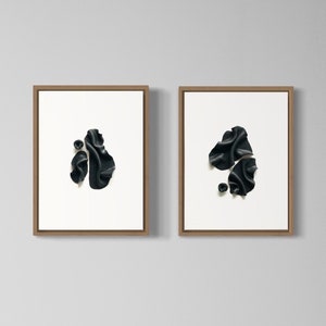 Set of 2 - Black and White Wall Sculpture. Abstract.Clay on Canvas. Wooden Frame. Textured Art. Minimalistic - Wall Decor.