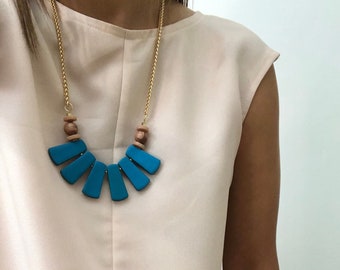 bold statement ceramic necklace unique design unusual necklace Long chain clay pendant necklace white jewelry