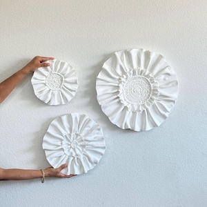 Clayloom Collection- Clay White Wall Art, Minimal, Organic, Modern Art, Handwoven Sculpted Art. - Set of 3