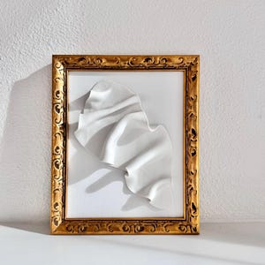Minimalist Clay Wall Sculpture On Canvas, Vintage look gold frame, 3D Wall Art. Wall Decor. Sculpted Wall Art. Textured art.