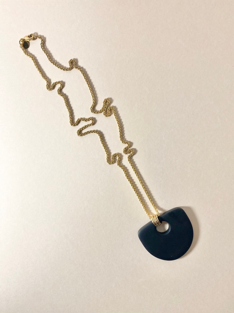 Black Polymer clay pendant necklace. Minimalist jewelry. Nickel free. image 6