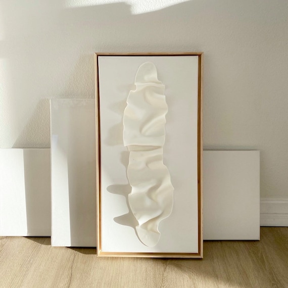 Textured Art. Clay Wall Sculpture On Canvas. Minimalistic 3D Wall