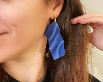 Blue Plated, Minimalist, Polymer clay earrings. Handmade statement drop earrings. Nickel free.