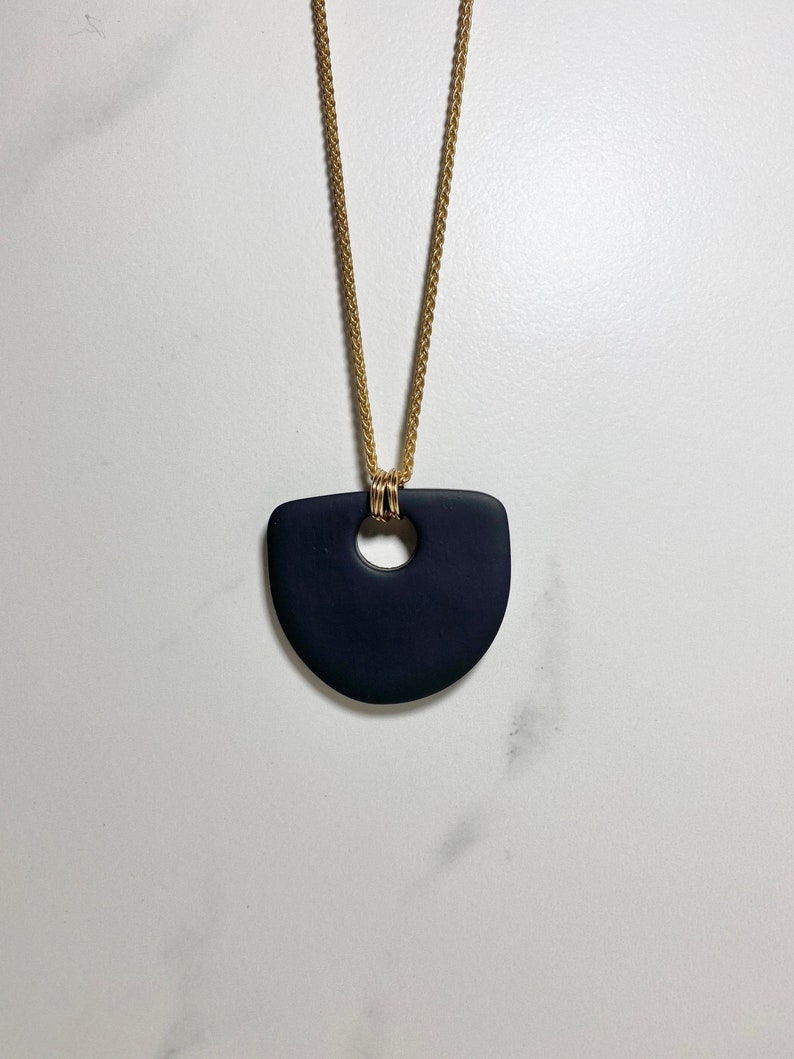 Black Polymer clay pendant necklace. Minimalist jewelry. Nickel free. image 5