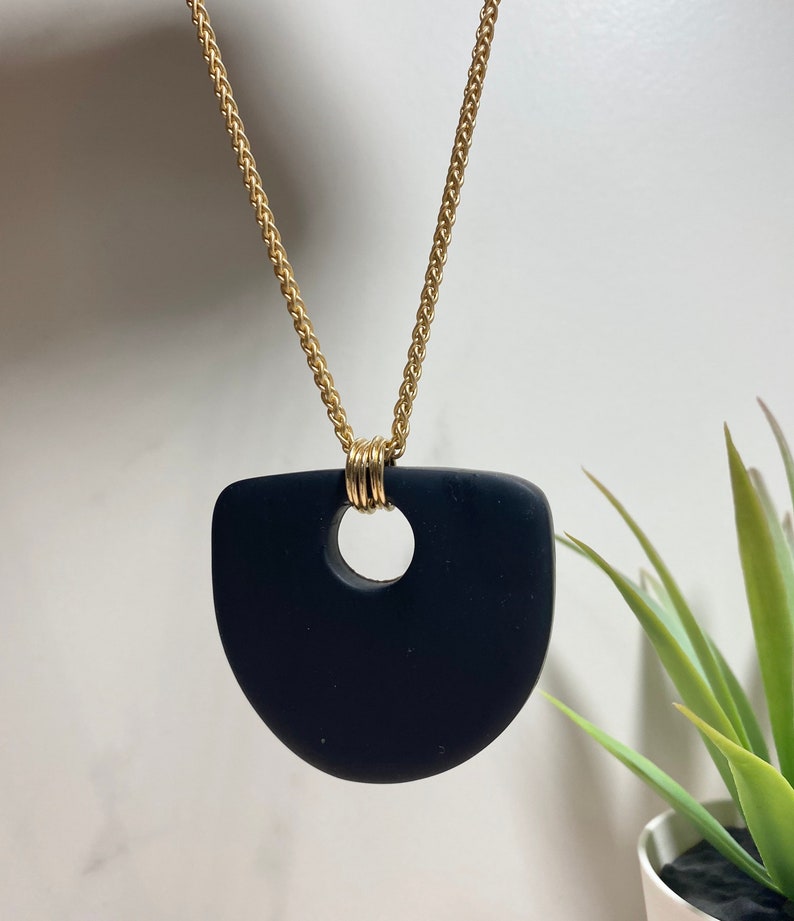 Black Polymer clay pendant necklace. Minimalist jewelry. Nickel free. image 2