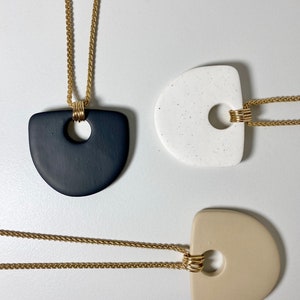 Black Polymer clay pendant necklace. Minimalist jewelry. Nickel free. image 7