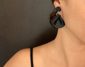 Romi earrings, Black handmade polymer clay earrings, Gothic statement earrings, Gift idea for her, Nickel free.