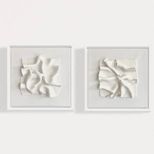 Set of two Textured Art. Minimalist Clay Wall Sculpture On Canvas - 3D Wall Art. Wall Decor. Sculpted Wall Art. 11x11 inch