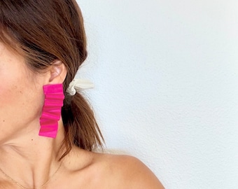 Draped earrings, Minimalist, Polymer clay earrings. Handmade statement earrings. Nickel free. Hot Pink
