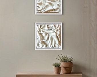 Set of two Textured Art. Minimalist Clay Wall Sculpture On Canvas - 3D Wall Art. Wall Decor. Sculpted Wall Art. 11.5x11.5 inch