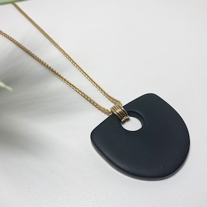 Black Polymer clay pendant necklace. Minimalist jewelry. Nickel free. image 4