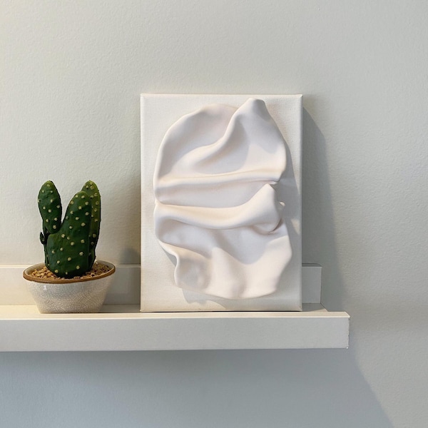 Minimalist Clay Wall Sculpture On Canvas - 3D Wall Art. Wall Decor. Sculpted Wall Art.