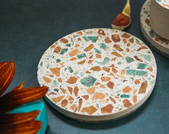 Coasters Terrazzo Concrete /& Aqua Blend Recycled GlassSet of 4